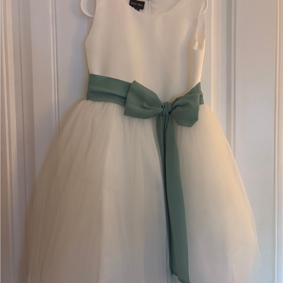 Taylor made flower girl dress - white and sage green
